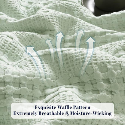 PHF Cooling Waffle Blanket Twin Size, Lightweight 60% Rayon Derived from Bamboo & 40& Cotton Breathable Blanket for Hot Sleepers, Soft and Luxury for Bed Couch and Sofa, 66"x90", Mint