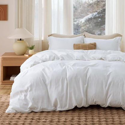 Bedsure Duvet Cover Oversized King Size - Soft Double Brushed Bedding Set for Kids & Adults, Zipper Closure, 3 Pieces, Includes 1 Duvet Cover (120"x98") & 2 Pillow Shams, NO Comforter, White