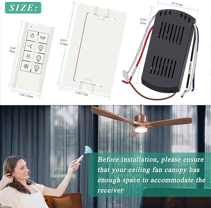 Universal Smart WiFi Ceiling Fan Remote Control Kit, Wall Switch Compatible with Alexa,Google Assistant and Smart Life App,Replacement for Hunter Hampton Bay Harbor Breeze,2-8h Timing (Beige)