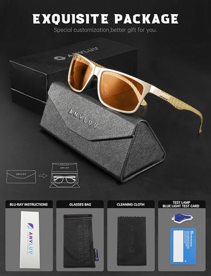 ANYLUV Blue Light Blocking Glasses Men Computer Gaming Glasses Lightweight Al-Mg Metal Anti Eyestrain Eye Protection