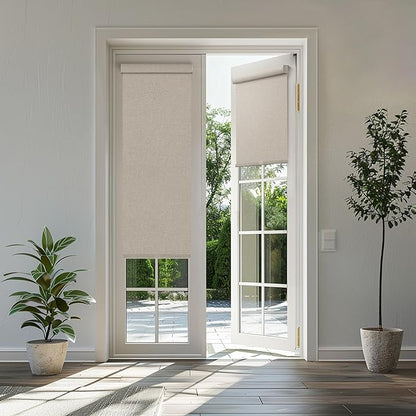 BERISSA Cordless Blackout Roller Shades for Windows,Linen Fabric Roller Blinds with Cassette Valance,Thermal Insulated UV Protection Windows Blinds for Home Office. Pink.70 W x 48" H