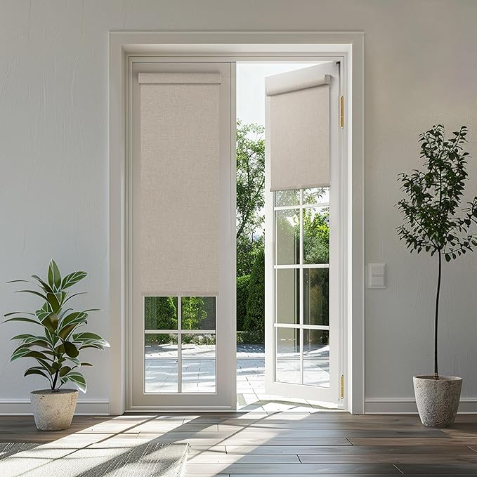 BERISSA Cordless Blackout Roller Shades for Windows,Free-Stop Linen Fabric Windows Blinds with Cassette Valance,Thermal Insulated UV Protection Roller Blinds for Home Office. Pink.30 W x 72" H