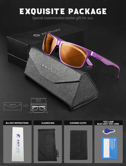 ANYLUV Blue Light Blocking Glasses Men Computer Gaming Glasses Lightweight Al-Mg Metal Anti Eyestrain Eye Protection