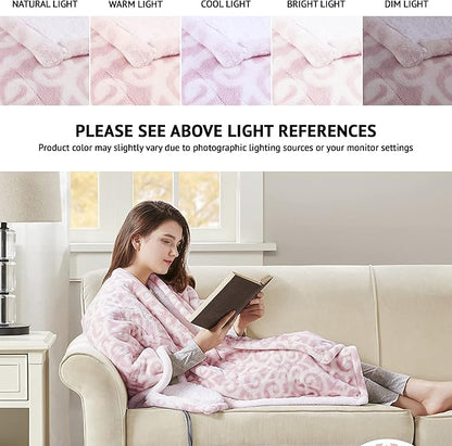 Beautyrest Wearable Electric Poncho Wrap Blanket, Ultra Soft Sherpa & Berber Fleece Heated Throw, UL Certified & Oeko-TEX, 3 Heat Settings & 2 Hour Auto Shutoff, Gift-Ready, 50" x 64", Blush Lattice
