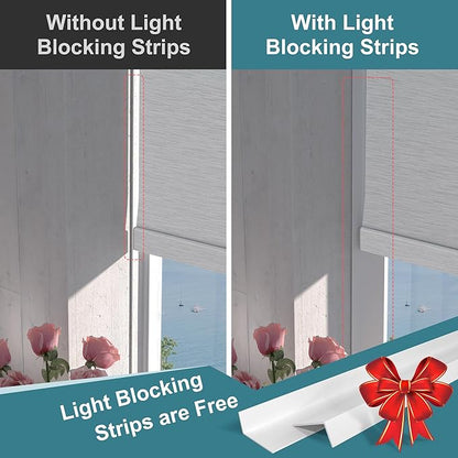 BERISSA Motorized Blinds with Remote,Blackout Smart Roller Shades with App,Voice Control,Jacquard Fabric,Thermal Insulated Automatic Blinds,Electric Shades with USB/Solar Pannel.Maze White