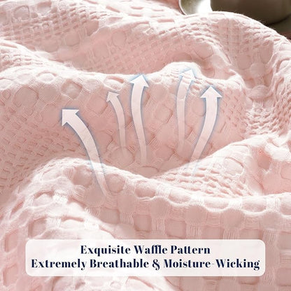 PHF Cooling Waffle Blanket Twin Size, Lightweight 60% Rayon Derived from Bamboo & 40% Cotton Breathable Blanket for Hot Sleepers, Soft and Luxury for Bed Couch and Sofa, 66"x90", Pink