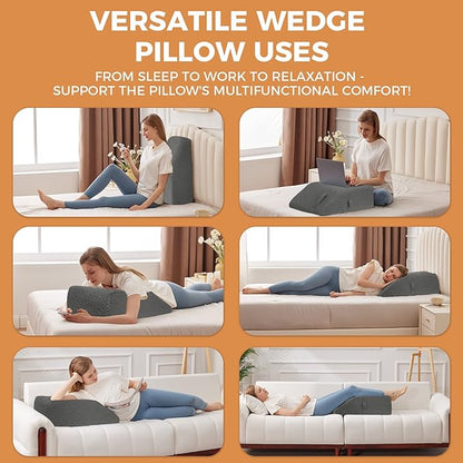 Leg Pillow Elevation Blood Circulation, Leg Elevating Pillows for After Surgery, Sleeping, Memory Foam Wedge Pillow for Legs Swelling, Foot Knee Pillow for Back Pain, 23.6×16.8×8in, Dark Grey