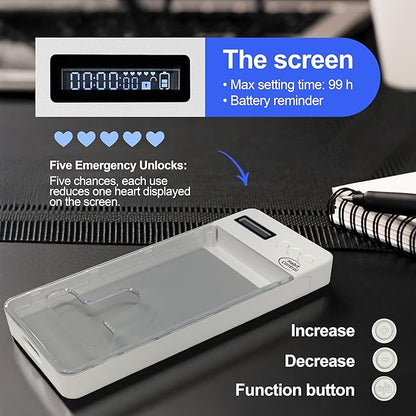 Phone Lock Box - Timed Lock Box Cell Phone Locker, Safe Lockbox Bad Habit, Smartphone Jail with Timer Reduce Kids Adults Screen Time Improve Productivity, Family Time Container - White