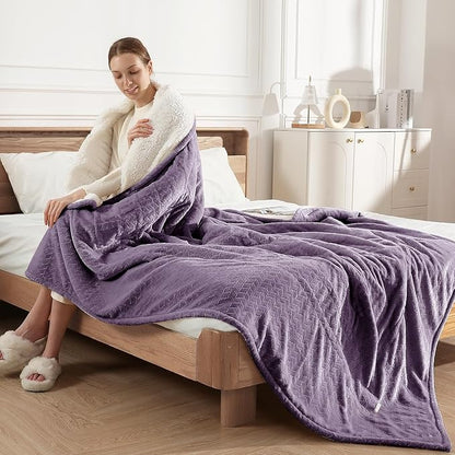 Heated Blanket King Size 90"x100" Electric Blanket King with Dual Control 5 Heat Settings, 10H Auto Off, FCC/ETL Certified, Wheat Pattern Flannel, Grandma, Machine Washable, Lavender