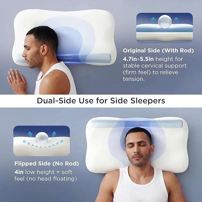 Bedsure Cervical Neck Pillow - Ergonomic Pillows for Deep Sleep, Memory Foam Pillows for Side & Back Sleepers, Orthopedic Cervical Pillow Shape Gently Cradles Head & Neck Support, Shoulder Pain Relief