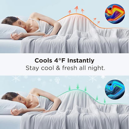 Bedsure Cooling Comforter Twin - Cooling Blankets for Hot Sleepers, Lightweight Comforter for Summer with Dual-Sided Cool Tech, Soft Breathable Cold Blanket for Sleeping, Grey, 68x88 Inches