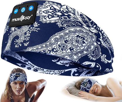 MUSICOZY Sleep Headphones Bluetooth Headband 5.4 Wireless Headband Headphones for Sleeping for Side Sleeper with Ultra-Thin HD Stero Speaker for Workout (Navy Blue)