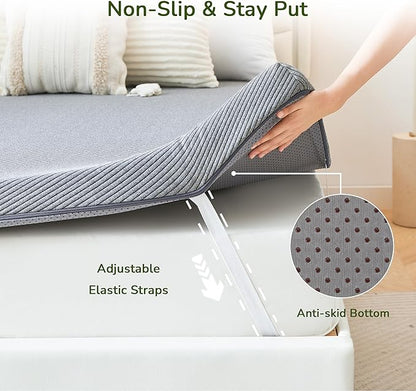 Memory Foam Mattress Topper, 4 inch Full Size Mattress Topper with Removable Soft Cover, Bed Topper for Dorm, Travel, Guest Mat, Non-Slip Design & Pressure Relief Back Pain, Grey