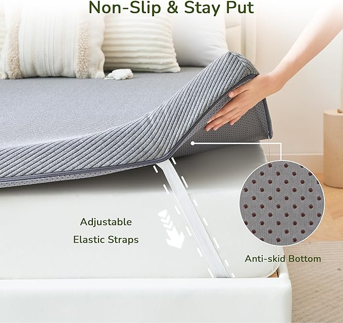 Memory Foam Mattress Topper, 3 inch Twin XL Mattress Topper with Removable Soft Cover, Bed Topper for Dorm, Travel, Guest Mat, Non-Slip Design & Pressure Relief Back Pain, Grey