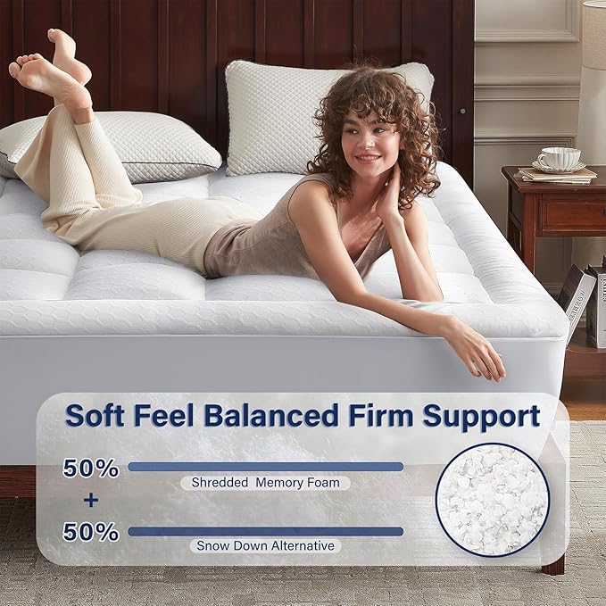 Anluoer Memory Foam Mattress Topper Twin for Back Pain,Down Alternative Pillow Top Mattress Topper,Thick Mattress Pad with 8-21" Deep Pocket, 39x75 Inches, White