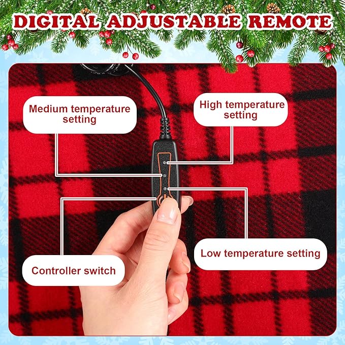 Tuanse 2 Pcs USB Heated Blanket 25"x35" Small Portable 5v 3 Setting Electric Blanket with Timer and Temperature Controller Winter Wearable Recharge Throw for Travel Home(Red and Black Stripes)