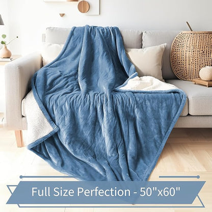 Electric Heated Blanket Throw Size 50"x60" - Flannel & Sherpa Fabric Dual-Sided, 6 Heat Settings & 1-3 Hours Auto Off, Soft & Cozy Warming Throw for Home, Office, or Bed, Machine Washable, Slate Blue