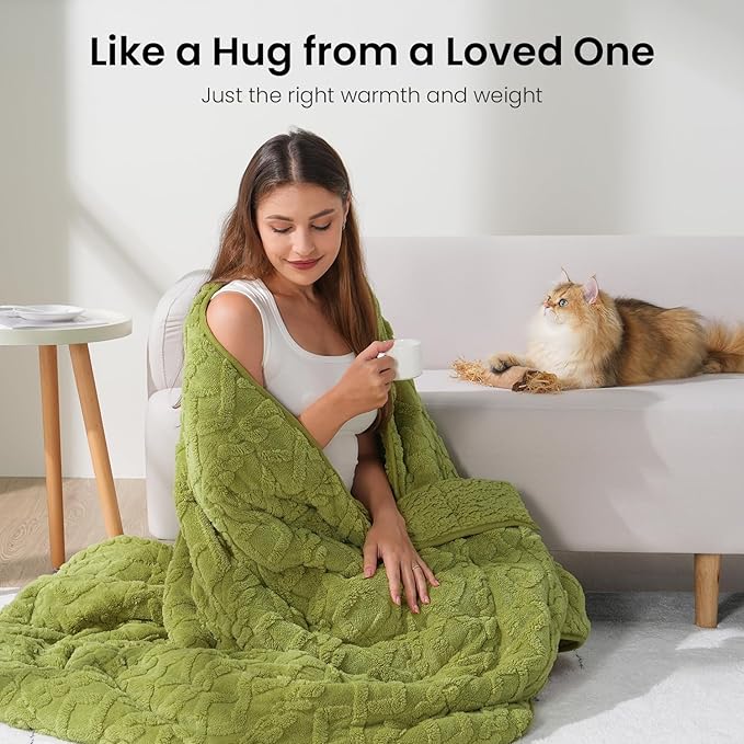 20lbs Weighted Blanket for Adults 60 x 80 inches, Ultra Fluffy Jacquard Sherpa Weighted Blankets with Soft Plush Flannel, Cozy Winter Heavy Blanket for Sofa Bed, Ceramic Beads, Grass Green