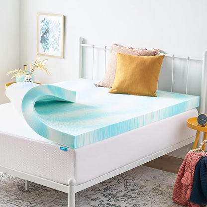 Linenspa 4 Inch Swirl Gel Memory Foam Mattress Topper, Queen Size – Cooling Gel Infused, Ventilation Holes – Pressure Relieving Bed Topper – CertiPUR Certified