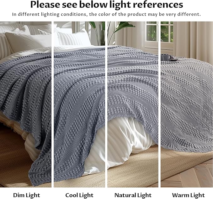 Cooling Cotton Waffle Weave Throw Blanket - Lightweight Breathable Blanket of 50% Rayon Derived from Bamboo for Hot Sleepers, Summer Throws for Couch Bed Sofa, Light Blue, 50"x60"