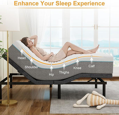 MUUEGM Adjustable Bed Base Frame, Ergonomic Electric Bed Bases with Wireless Remote Control and Head-Pillow-tilt, USB A&C, Massage, Zero Gravity, Anti-Snore, Twin XL