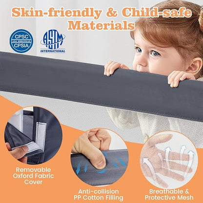 HONEY JOY Bed Rail for Toddlers, Extra Long, Foldable Portable Swing Down Safety Bed Guard Rail, Toddler Bed Rails for Crib, King Queen Full Twin Size Bed Mattress (Gray, 1 Pack, 47 Inch)