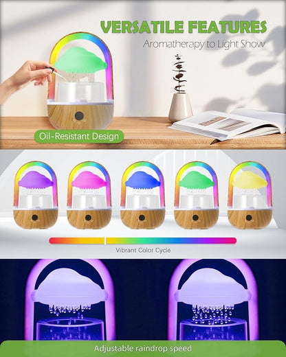 Aromatherapy Essential Oil Diffuser Rainbow Rain Cloud Humidifier Water Drip Mushroom Diffuser with Running Lights & Rain Sounds for Sleeping - Tabletop Water Fountain & Night Light