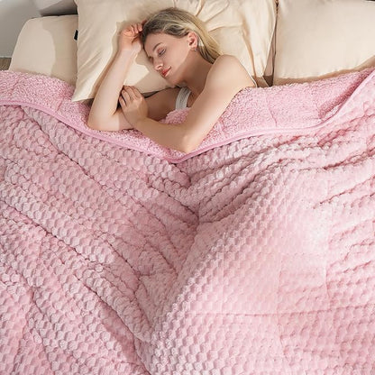 Super Soft Luxury Fleece Sherpa Weighted Blanket 15lbs for Adults, Turtle Shell Fluffy Cozy Warm Queen Weighted Throw for Winter, Ceramic Beads Washable Heavy Blankets for Couch Bed, Pink, 60" x 80"