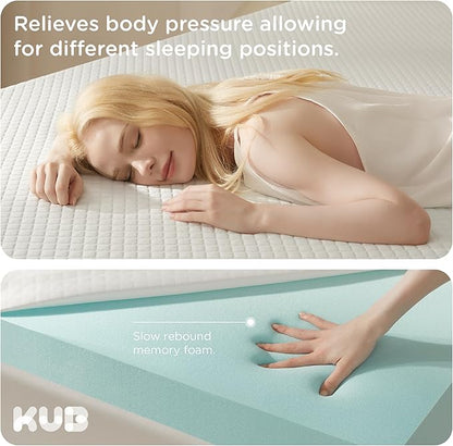 KUB 3 Inch Gel Memory Foam Mattress Topper Full Size 54x75 Inch 3 Inch-Cooling Foam Mattress Pad White