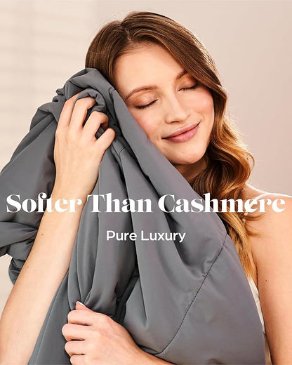 Lavish Comforts® Cooling Comforter King Size │Premium Soft Breathable Summer Cooling Blanket for Hot Sleepers │All Season Comforter │106"x96" Charcoal Dark Grey│Gift-Ready Box