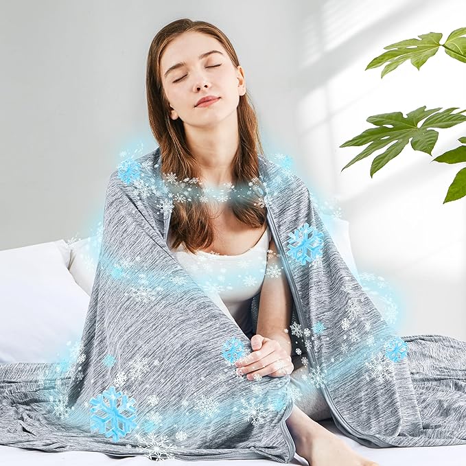 Degrees of Comfort Cooling Blanket, Summer Cooling Blankets for Hot Sleepers, Q-Max>0.4 Cold Tech Fabric, Cold Summer Bedding Queen Size, Grey
