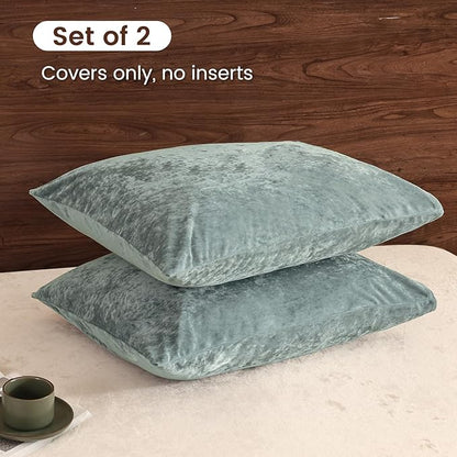 PHF Truly Velvet Pillowcases King Size, No Insert, 2 Pack Ultra Soft Breathable Pillow Shams Covers with Envelope Closure, 20" X 36" Luxury Cozy Warm Fuzzy Flannel, Dusty Blue