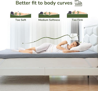 Memory Foam Mattress Topper, 4 inch Twin Mattress Topper with Removable Soft Cover, Bed Topper for Dorm, Travel, Guest Mat, Non-Slip Design & Pressure Relief Back Pain, Grey