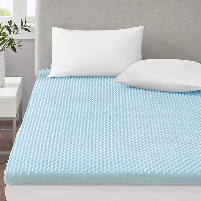 Sleep Philosophy Gel Infused Memory Foam Mattress Topper Luxurious, All Season Enhanced Bed Support, Queen, 3" Thick, Without Cover Blue
