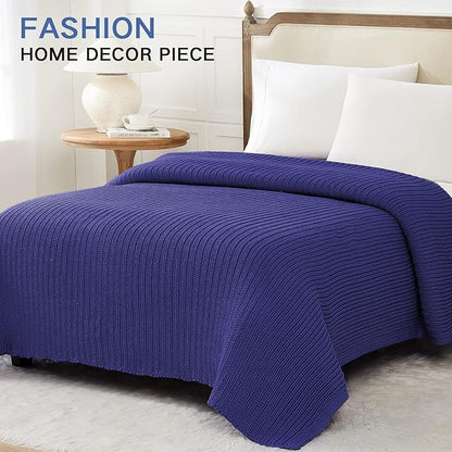Guohaoi Knitted Weighted Blanket for Adults (Blue 48"x72" 12lbs) No Beads Cooling Throw Blanket for Hot Sleepers, Home Decor Breathable Chunky Knit Heavy Blanket Use on Full Size Bed