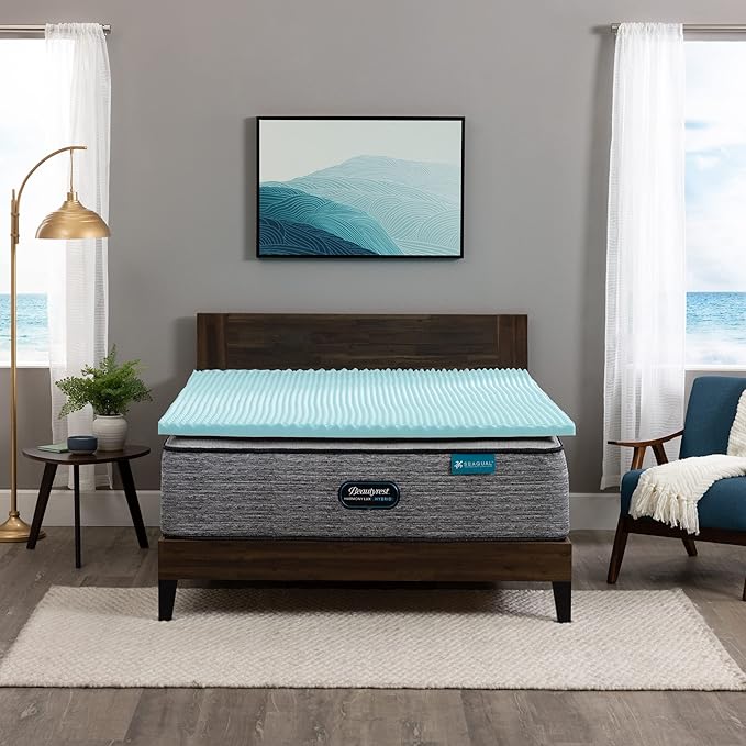 Beautyrest Cool Wave Convoluted Pressure-Relieving Memory Foam Mattress Topper, King, 2-Inch, Blue