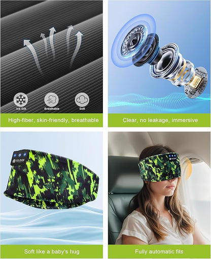 LOVE EYE Sleep Headphones Wireless Headband Headphones Bluetooth 5.4 for Side Sleeper Bluetooth Headband Earphones for Sports for tech Gadgets Gifts (Painting Green)