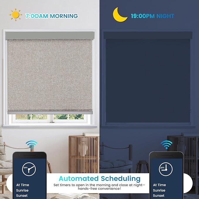 Motorized 100% Blackout Roller Shades – Custom Smart Blinds with Remote Control, Rechargeable Battery or Plug-in Motor, Tuya WiFi Optional, Home & Office Automatic Window Shades (Coffee Brown/CH9566)