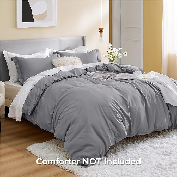 Bedsure Duvet Cover Oversized Queen Size - Soft Double Brushed Bedding Set for Kids & Adults, Zipper Closure, 3 Pieces, Includes 1 Duvet Cover (98"x98") & 2 Pillow Shams, NO Comforter, Grey
