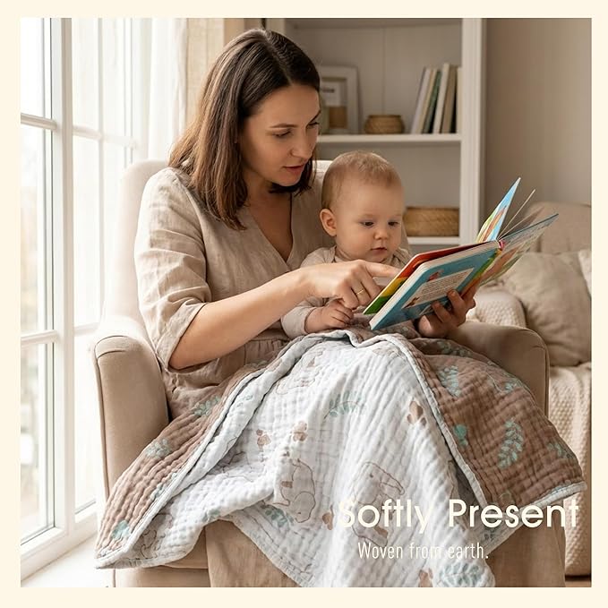 Ultra Soft Muslin Baby Blanket, A Versatile Swaddle and Bed Blanket for Babies, Toddlers, Boys, and Girls (Forest Elephant 1 Pack).