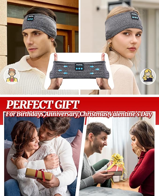 Perytong Sleep Headphones Bluetooth 5.4, Sleeping Headphones with Built-in Stereo Speakers, Wireless Earphones for Comfortable Sleep Listening, Soft & Sweat-Proof Sports for Workout