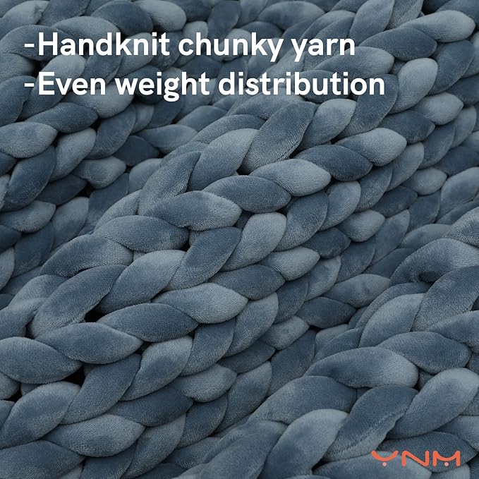 YnM Velvet Weighted Blanket, Handmade Chunky Knitted Design, Soft and Cozy, Temperature Regulating and Breathable, Machine Washable Throw for Sleep or Home Decor (Blue, 50x60 Inch, 10lbs)