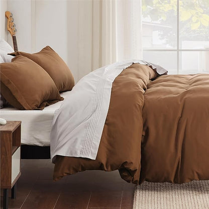 Bedsure Duvet Cover Full Size - Soft Double Brushed Bedding Set for Kids & Adults, Zipper Closure, 3 Pieces, Includes 1 Duvet Cover (80"x90") & 2 Pillow Shams, NO Comforter, Brown