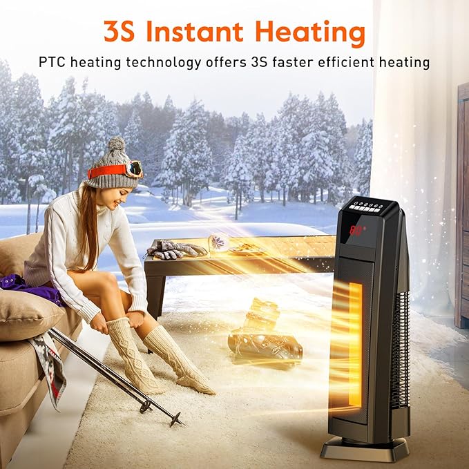 GiveBest Space Heater for Large Room, 24" Ceramic Heater with Remote Control 1H to 8H Timer ETL Certified Digital Oscillating Heater with Overheat Protection Tip-Over Switch for Indoor Use