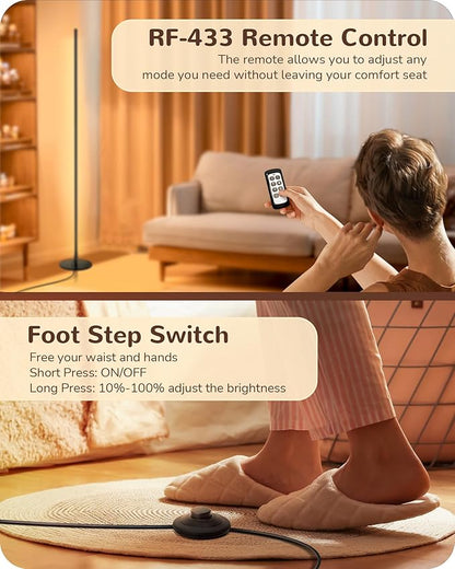 EDISHINE Floor Lamps for Living Room, Remote Control & Foot Switch Corner Floor Lamp, 10%-100% Dimmable Standing Lamp with 7 Color Temperature, 57.5" Tall Floor Lamp for Bedroom, Office, Black