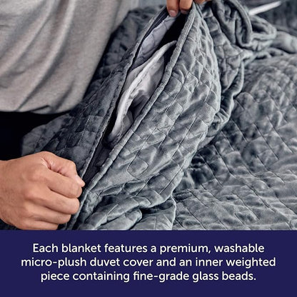 Gravity Weighted Blankets for Adults, 15lbs Grey (48" x 72", Twin/Single) - Heavy Comfort Cotton Blanket with Glass Beads - Utra-Soft Premium Breathable Microfiber Duvet Cover - Machine Washable