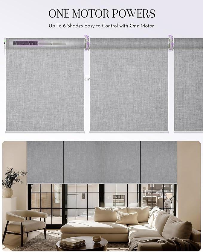 Graywind Smart Coupled Roller Shades Compatible with Alexa Google Custom Size Extra Large Motorized Blinds for Windows(Cloudy Grey)