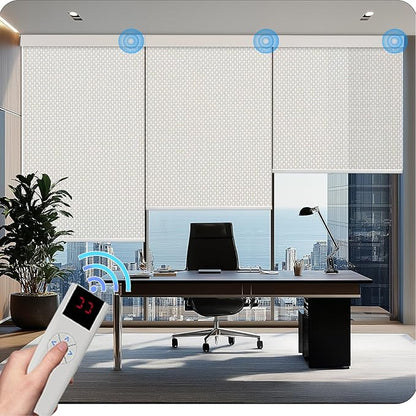 Motorized Blinds with Remote Cordless Automatic Motorized Shades Custom Blinds for Windows Smart Curtains Compatible with Alexa Google Home(3% Solar Beige,W42 x H72in)