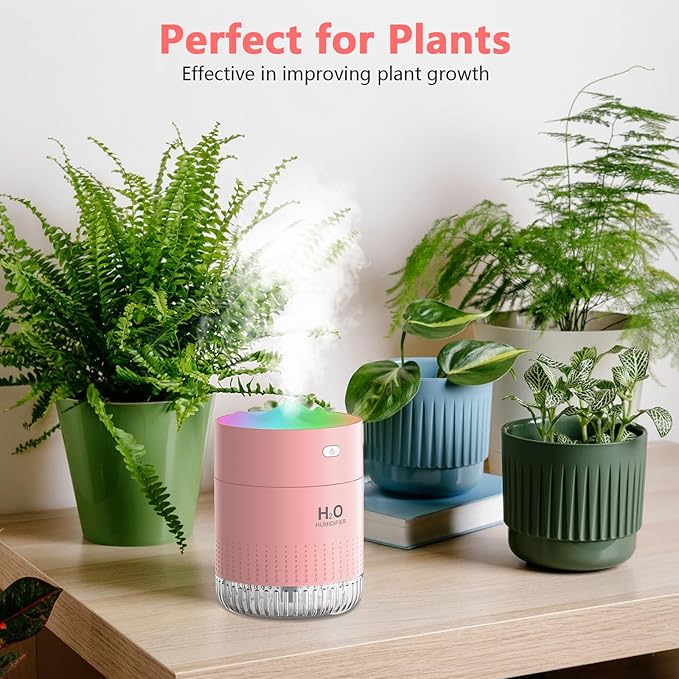 Portable Small Humidifiers for Bedroom Baby, Rechargeable Mini Cool Mist Plant Humidifier for Plants, Quiet Desktop Humidifier with 2 Working Modes & Colorful Night Light for Travel, Office, Bedroom