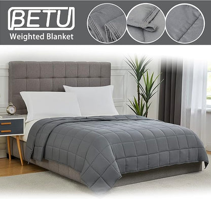 BETU Weighted Blanket Adults (48''x72'' 12lbs Grey Twin Size & 60''x80'' 12lbs Teal Queen Size) 2 Pieces Bundled, Cooling Heavy Blanket with Premium Glass Beads, Soft Thick Blankets for Sleep.